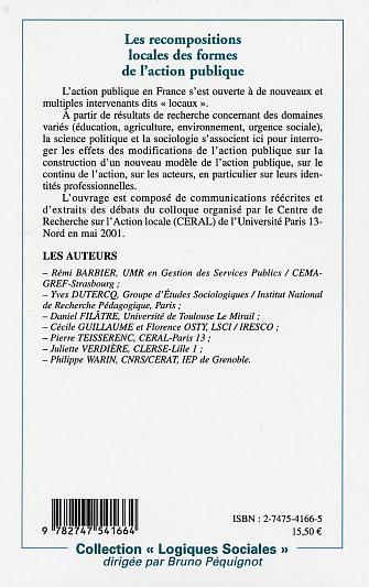 Les recompositions locales des formes de l'action publique (9782747541664-back-cover)