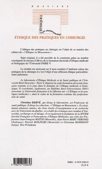 Ethique des pratiques en chirurgie (9782747552653-back-cover)