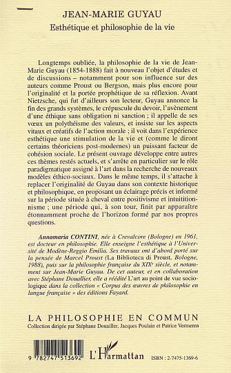 JEAN-MARIE GUYAU, Esthétique et philosophie de la vie (9782747513692-back-cover)