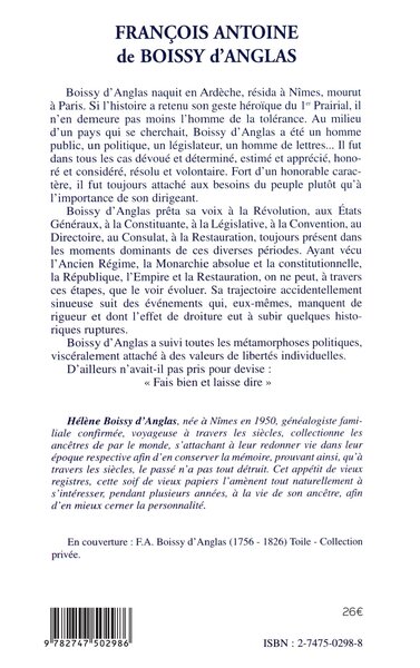 FRANÇOIS ANTOINE DE BOISSY D'ANGLAS, Biographie (9782747502986-back-cover)