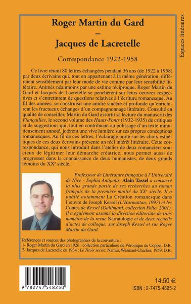 Roger Martin du Gard et Jacques de Lacretelle, Correspondance 1922-1958 (9782747548250-back-cover)
