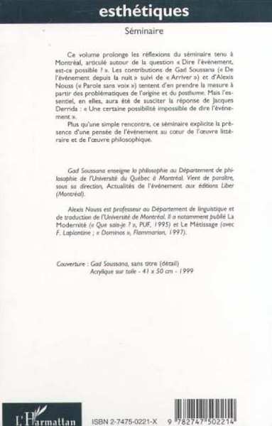 DIRE L'ÉVÉNEMENT, EST-CE POSSIBLE ?, Séminaire de Montréal, pour Jacques Derrida (9782747502214-back-cover)