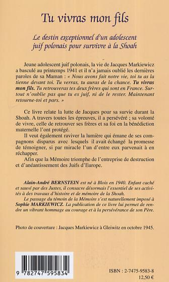 Tu vivras mon fils, Le destin exceptionnel d'un adolescent juif polonais pour survivre à la Shoah (9782747595834-back-cover)