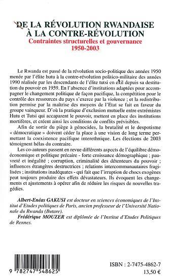 De la révolution rwandaise à la contre-révolution, Contraintes structurelles et gouvernance 1950-2003 (9782747548625-back-cover)