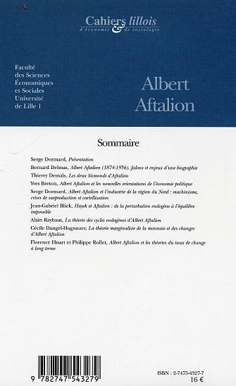 Cahiers Lillois d'économie et de sociologie, Albert Aftalion, Redécouverte d'un économiste français du XXe siècle (9782747543279-back-cover)