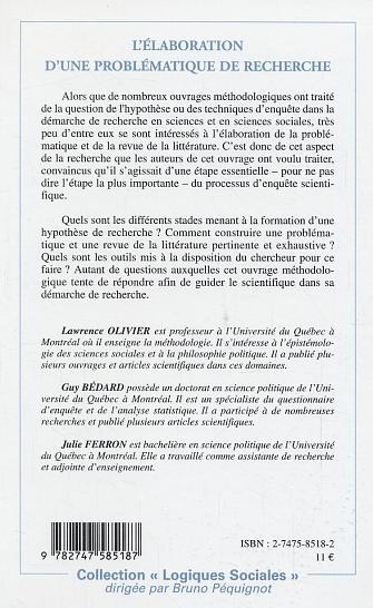 L'élaboration d'une problématique de recherche, Sources, outils et méthode (9782747585187-back-cover)