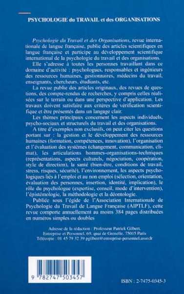 Psychologie du travail et des organisations, COMPÉTENCES COLLECTIVES AU TRAVAIL (Vol. 6, n° 3-4) (9782747503457-back-cover)