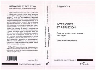 INTÉRIORITÉ ET RÉFLEXION, Études sur la Logique de l'essence chez Hegel (9782747500814-front-cover)