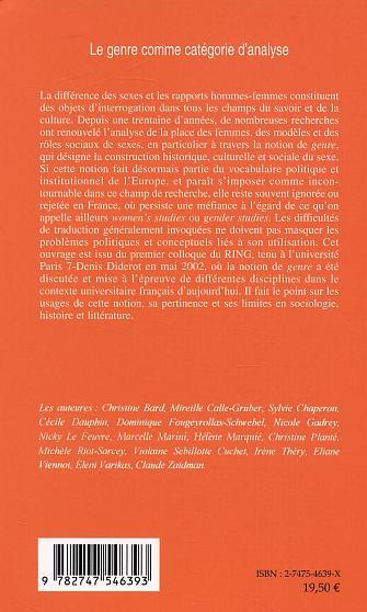 Genre comme catégorie d'analyse, Sociologie, histoire, littérature (9782747546393-back-cover)