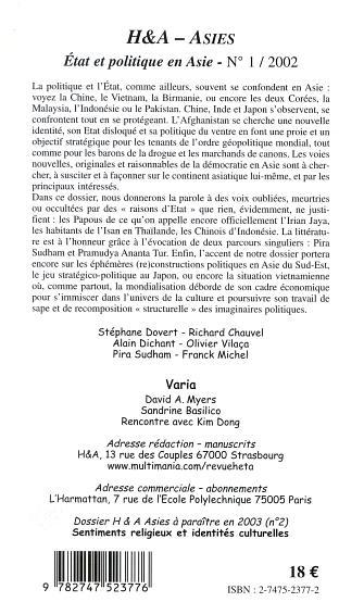 Histoire et Anthropologie, ETAT ET POLITIQUE EN ASIE (9782747523776-back-cover)