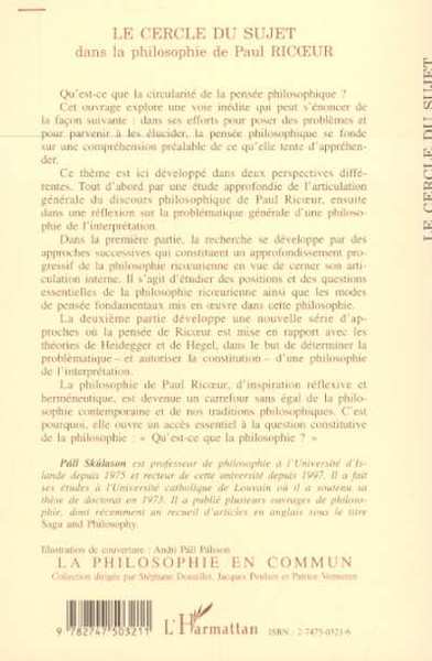 LE CERCLE DU SUJET dans la philosophie de Paul RICOEUR (9782747503211-back-cover)