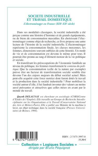 Société industrielle et travail domestique, L'électroménager en France (XIXe-XXe siècle) (9782747539975-back-cover)