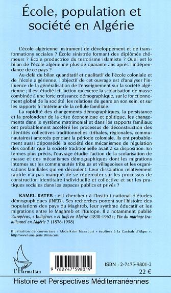 Ecole, population et société en Algérie (9782747598019-back-cover)