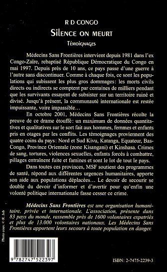 R D CONGO SILENCE ON MEURT, Témoignages - Médecins sans Frontières (9782747522397-back-cover)