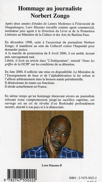 Hommage au journaliste Norbert Zongo, Un Homme face à son Destin ou La Parabole du Lion (9782747550222-back-cover)