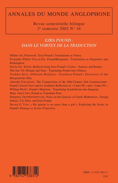 Annales du Monde Anglophone, Ezra Pound : dans le vortex de la traduction (9782747538312-back-cover)