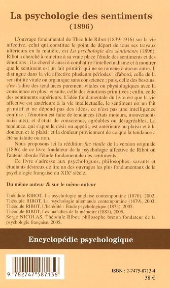 La psychologie des sentiments, (1896) (9782747587136-back-cover)