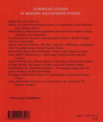Annales du Monde Anglophone, European studies in modern anglophone poetry (9782747553216-back-cover)