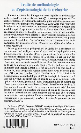 Traité de méthodologie et d'épistémologie de la recherche (9782747588720-back-cover)