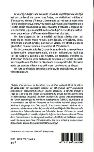 Le courage d'agir, Une nouvelle vision de la politique au Sénégal (9782336304694-back-cover)