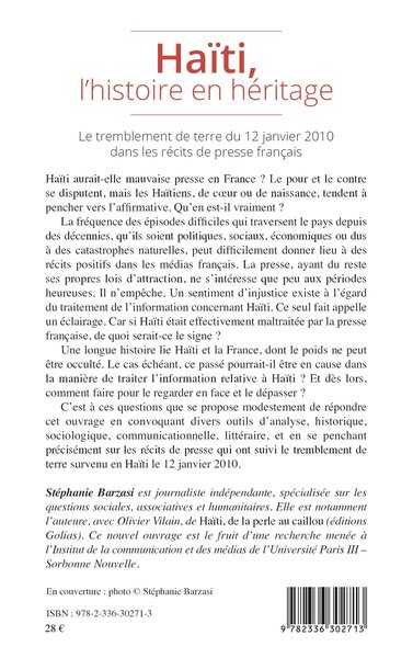 Haïti, l'histoire en héritage, Le tremblement de terre du 12 janvier 2010 dans les récits de presse français (9782336302713-back-cover)