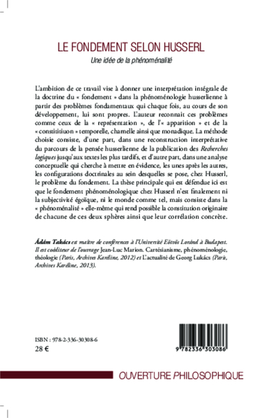 Le fondement selon Husserl, Une idée de la phénoménalité (9782336303086-back-cover)