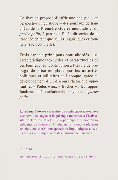 La Grande Guerre à travers les journaux de Tranchées, Analyse linguistique et textuelle (9782336318868-back-cover)