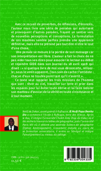 Proverbes et maximes d'un jeune sénégalais (9782336304335-back-cover)