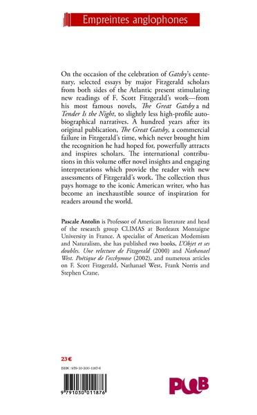 F. Scott Fitzgerald, 100 Years after Gatsby (9791030011876-back-cover)