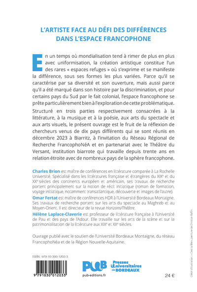 L'artiste face au défi des différences dans l'espace francophone (9791030012033-back-cover)