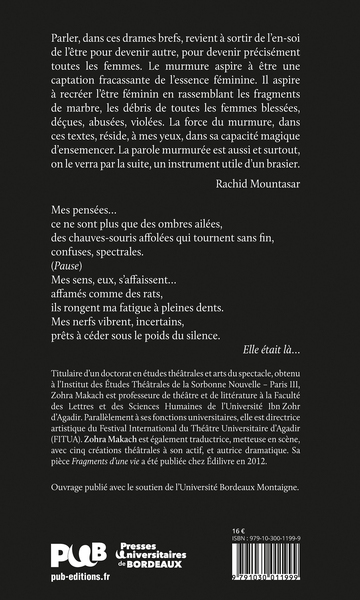 Drames courts, Murmures fragmentés, Elle était là…, Les murmures du silence (9791030011999-back-cover)