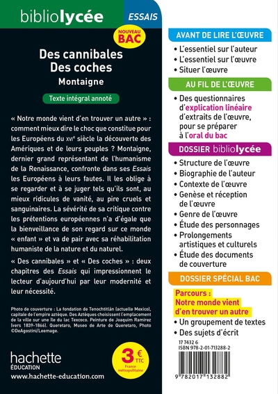 BiblioLycée - Des cannibales / Des coches, Montaigne (9782017132882-back-cover)