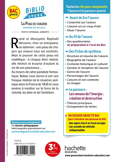 BiblioLycée - La Peau de chagrin, Balzac (BAC 1re générale) (9782017166924-back-cover)