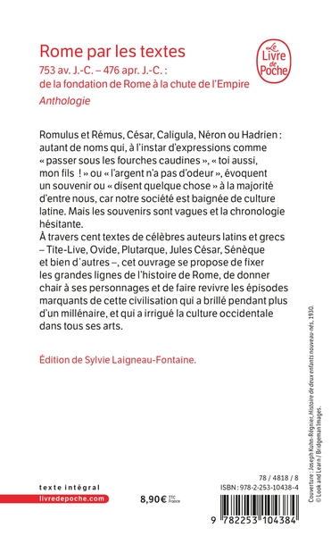 Rome par les textes - Anthologie (9782253104384-back-cover)