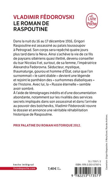 Le Roman de Raspoutine (9782253173571-back-cover)