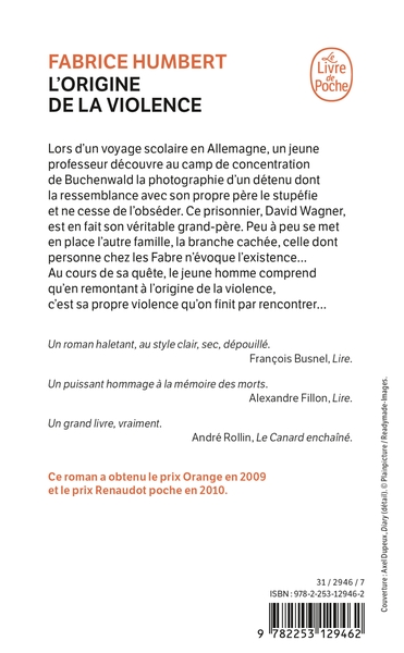 L'Origine de la violence - Prix Renaudot Poche 2010 (9782253129462-back-cover)