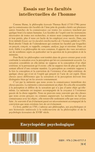 Essais sur les facultés intellectuelles de l'homme (9782296037175-back-cover)