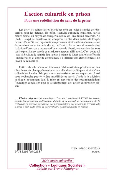 L'action culturelle en prison, Pour une redéfinition du sens de la peine (9782296070233-back-cover)