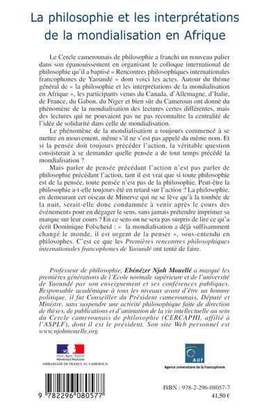 La philosophie et les interprétations de la mondialisation en Afrique (9782296080577-back-cover)