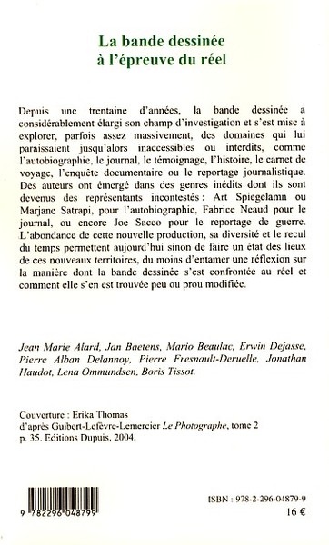 Cahiers du CIRCAV, La bande dessinée à l'épreuve du réel (9782296048799-back-cover)