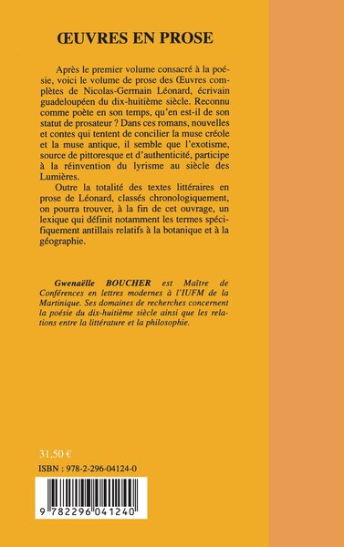 Oeuvres en prose, Littérature antillaise du XVIIIe siècle (9782296041240-back-cover)