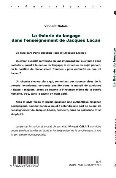 La théorie du langage dans l'enseignement de Jacques Lacan (9782296052093-back-cover)