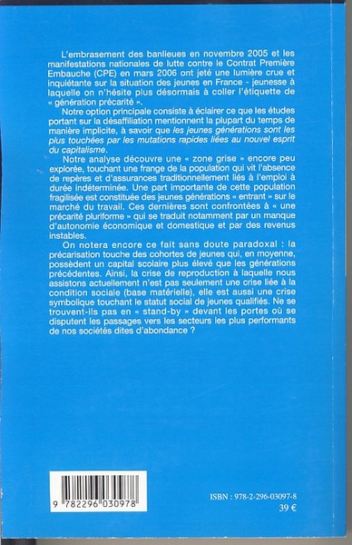 Entre flexibilité et précarité, Regards croisés sur la jeunesse (9782296030978-back-cover)