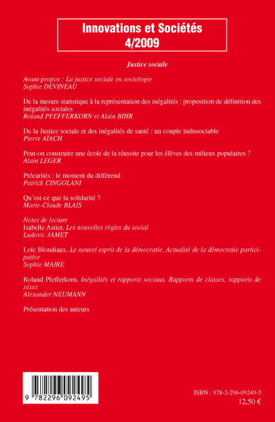 Innovations et sociétés, Justice sociale (9782296092495-back-cover)