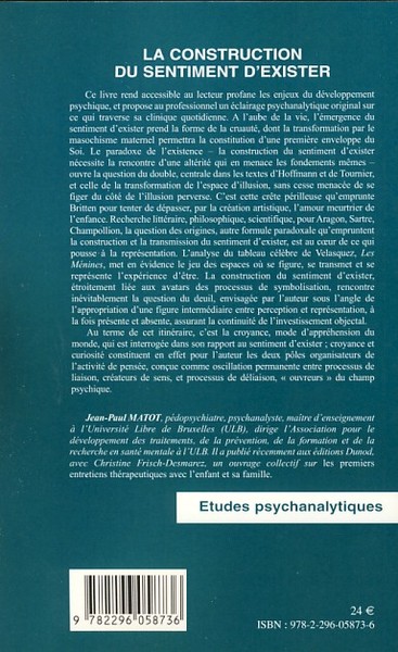 La construction du sentiment d'exister (9782296058736-back-cover)