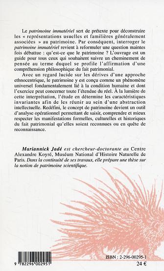 Patrimoine immatériel, Perspectives d'interprétation du concept de patrimoine (9782296002951-back-cover)