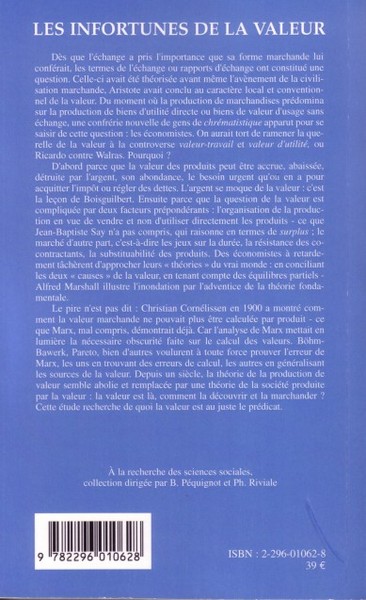 Les infortunes de la valeur, L'économiste et la marchandise (9782296010628-back-cover)