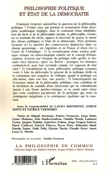 Philosophie politique et état de la démocratie (9782296044371-back-cover)