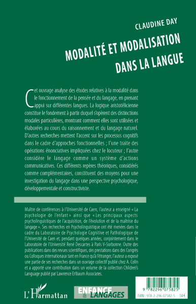 Modalité et modalisation dans la langue (9782296075825-back-cover)