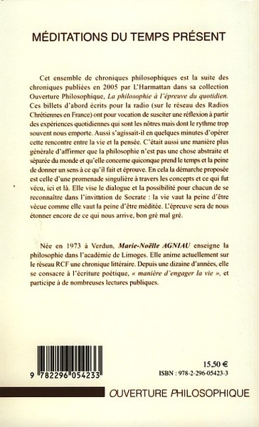 Méditations du temps présent, La philosophie à l'épreuve du quotidien - 2 (9782296054233-back-cover)